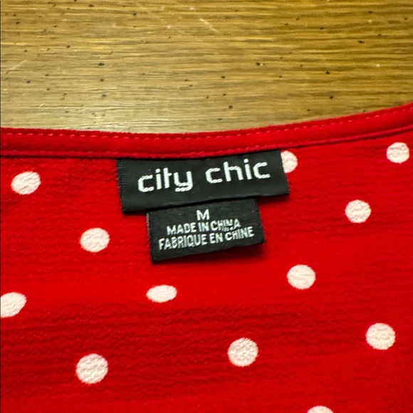 City Chic Red Polka Dot V-Neck Wrap Blouse Plus size 18 2x - Picture 2 of 8